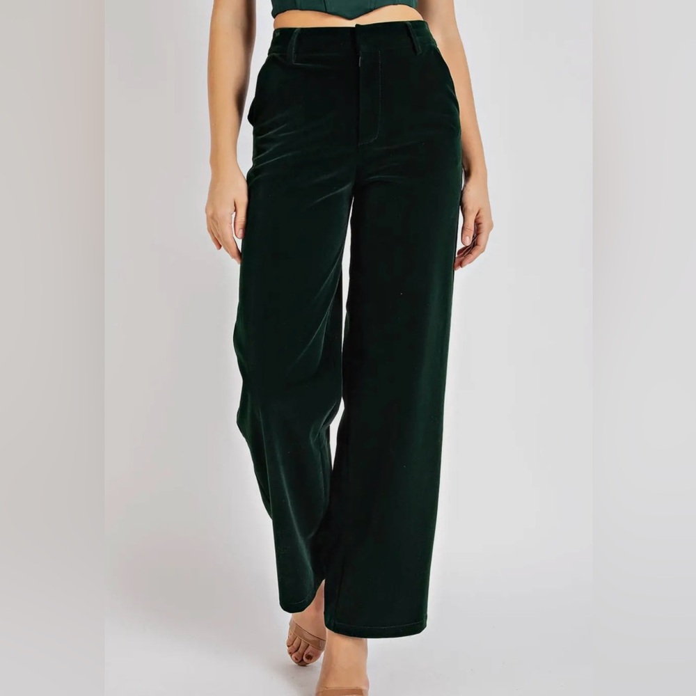 Velvet Wide-Leg Pants - Hunter Green